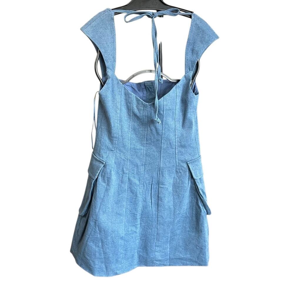 Sundays Soho Denim Pocket Mini Dress Sz Small Pinafore Style Front Patch Pockets - Picture 4 of 16